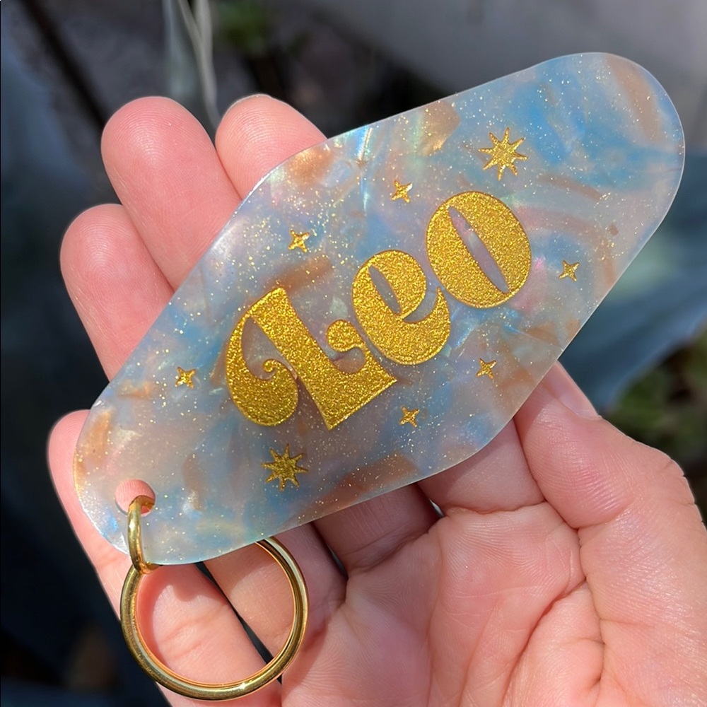 Gold and Blue Leo Keychain